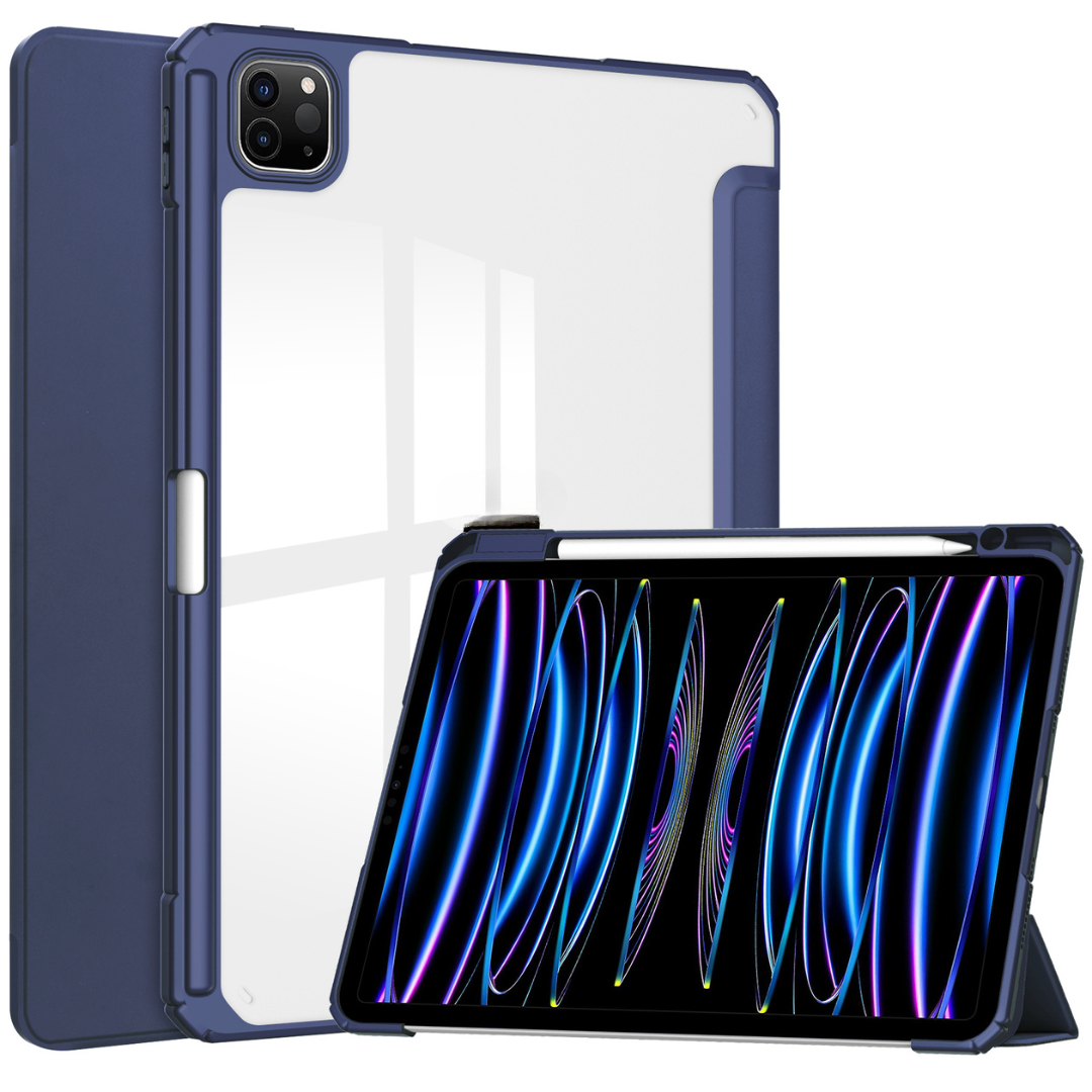 Case2go - Tablet hoes geschikt voor iPad Pro 11 (2024) - Acrylic Trifold case met Pencil houder - 11 Inch - Donker Blauw afbeelding