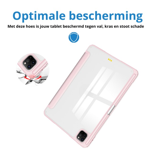 Case2go - Tablet hoes geschikt voor Apple iPad Pro 11 (2025) / Apple iPad Pro 11 (2024) - Acrylic Trifold case met Pencil houder - 11 Inch - Licht Roze