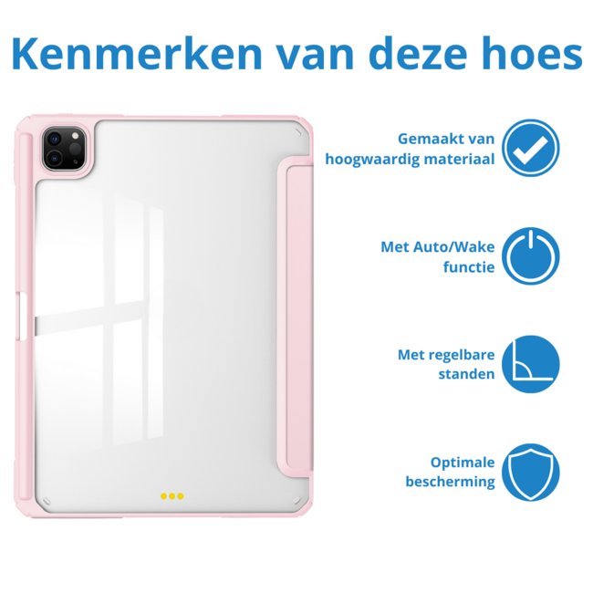 Case2go - Tablet hoes geschikt voor Apple iPad Pro 11 (2025) / Apple iPad Pro 11 (2024) - Acrylic Trifold case met Pencil houder - 11 Inch - Licht Roze