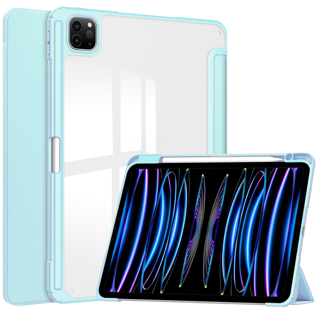 Case2go - Tablet hoes geschikt voor iPad Pro 11 (2024) - Acrylic Trifold case met Pencil houder - 11 Inch - Licht Blauw afbeelding