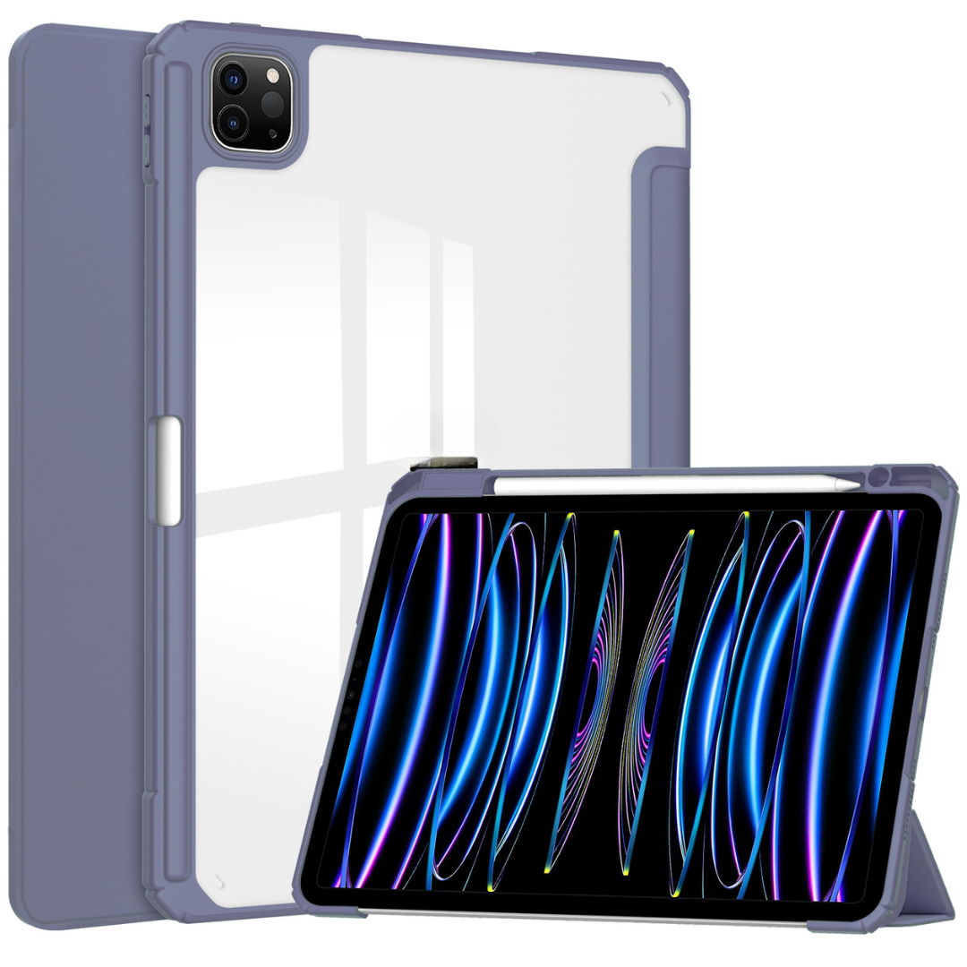 Case2go - Tablet hoes geschikt voor iPad Pro 11 (2024) - Acrylic Trifold case met Pencil houder - 11 Inch - Donker Paars afbeelding