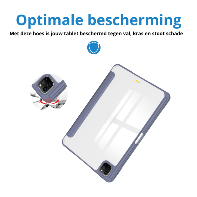 Case2go - Tablet hoes geschikt voor Apple iPad Pro 11 (2025) / Apple iPad Pro 11 (2024) - Acrylic Trifold case met Pencil houder - 11 Inch - Donker Paars