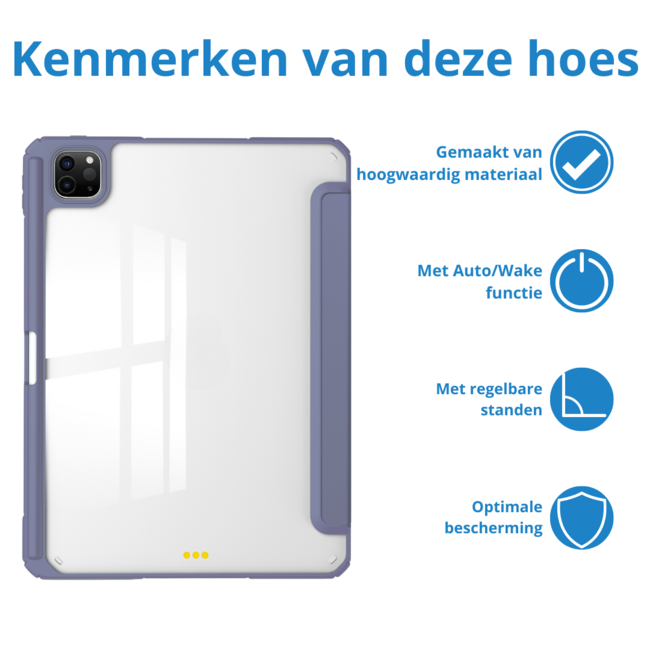 Case2go - Tablet hoes geschikt voor Apple iPad Pro 11 (2025) / Apple iPad Pro 11 (2024) - Acrylic Trifold case met Pencil houder - 11 Inch - Donker Paars