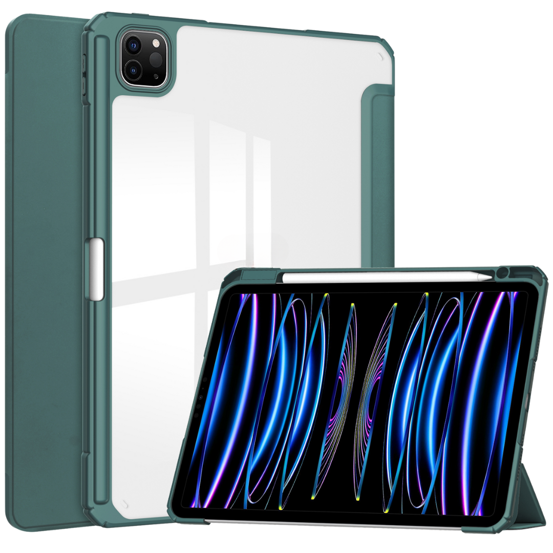 Case2go - Tablet hoes geschikt voor iPad Pro 11 (2024) - Acrylic Trifold case met Pencil houder - 11 Inch - Donker Groen afbeelding