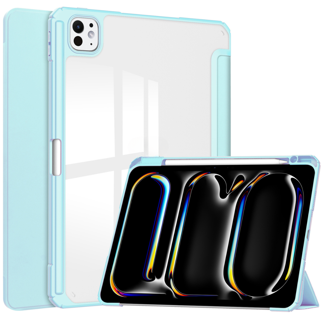Case2go - Tablet hoes geschikt voor Apple iPad Pro 13 (2024) - Acrylic Trifold case met Pencil houder - Licht Blauw afbeelding