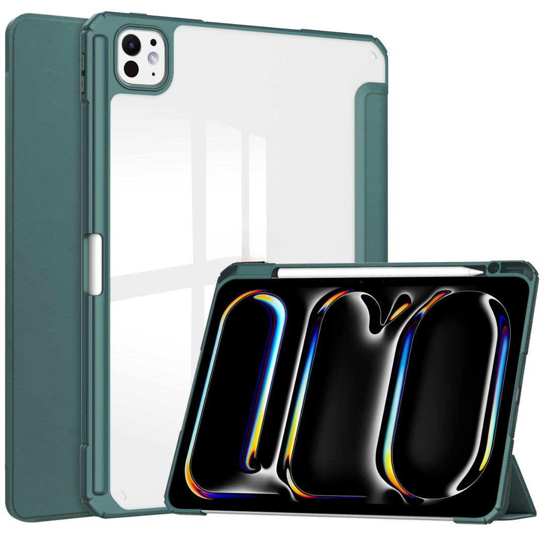 Case2go - Tablet hoes geschikt voor Apple iPad Pro 13 (2024) - Acrylic Trifold case met Pencil houder - Donker Groen afbeelding