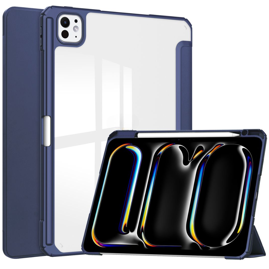 Case2go - Tablet hoes geschikt voor Apple iPad Pro 13 (2024) - Acrylic Trifold case met Pencil houder - Donker Blauw afbeelding