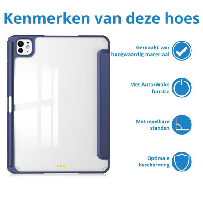 Case2go - Tablet hoes geschikt voor Apple iPad Pro 13 (2025/2024) - Acrylic Trifold case met Pencil houder - Donker Blauw