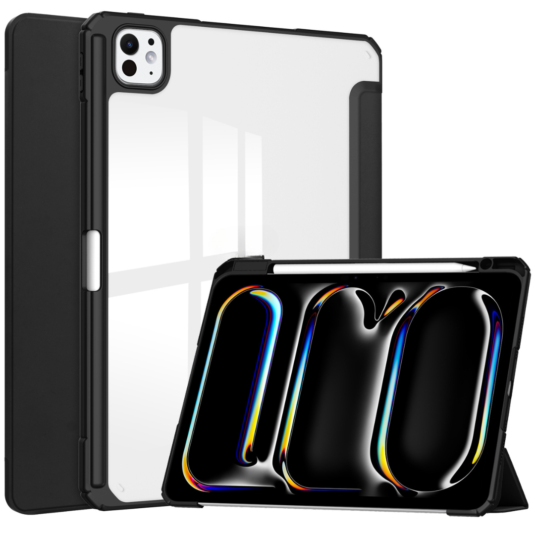 Case2go - Tablet hoes geschikt voor Apple iPad Pro 13 (2024) - Acrylic Trifold case met Pencil houder - Zwart afbeelding