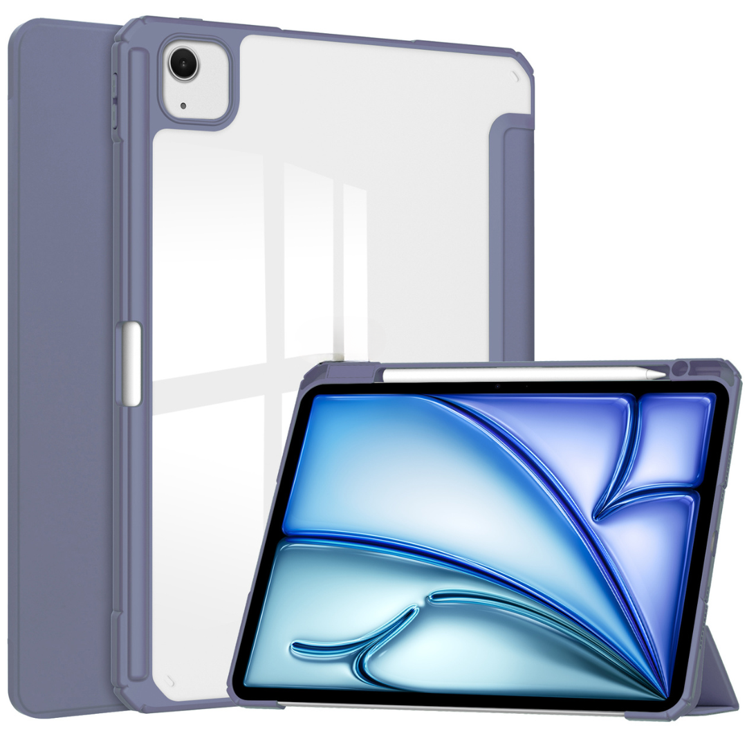 Case2go - Tablet hoes geschikt voor Apple iPad Air (2024) / Apple iPad Air (2025) - 13 Inch - Acrylic Trifold case met Pencil houder - Paars afbeelding