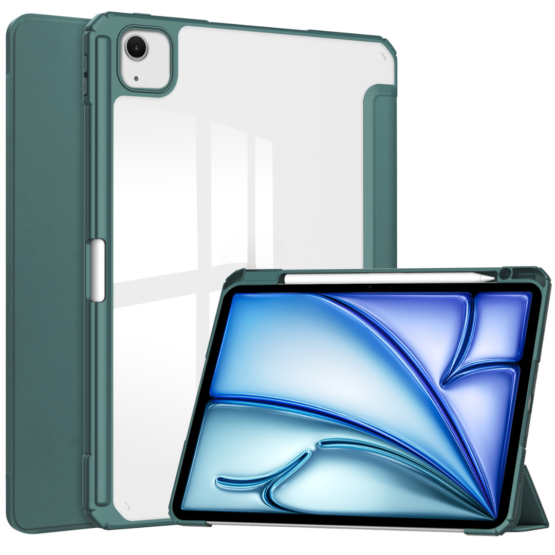 Case2go - Tablet hoes geschikt voor Apple iPad Air (2024) / Apple iPad Air (2025) - 13 Inch - Acrylic Trifold case met Pencil houder - Donker Groen afbeelding