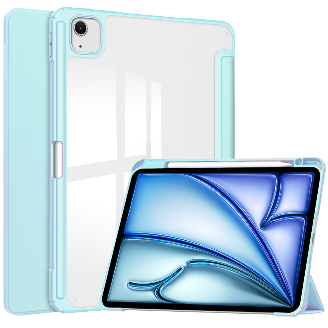 Case2go - Tablet hoes geschikt voor Apple iPad Air (2024) / Apple iPad Air (2025) - 13 Inch - Acrylic Trifold case met Pencil houder - Licht Blauw afbeelding