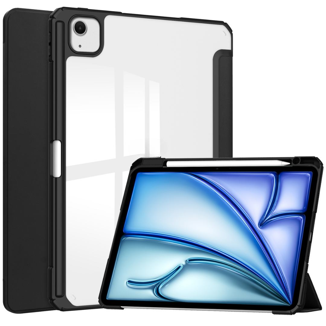 Case2go - Tablet hoes geschikt voor Apple iPad Air (2024) / Apple iPad Air (2025) - 13 Inch - Acrylic Trifold case met Pencil houder - Zwart afbeelding