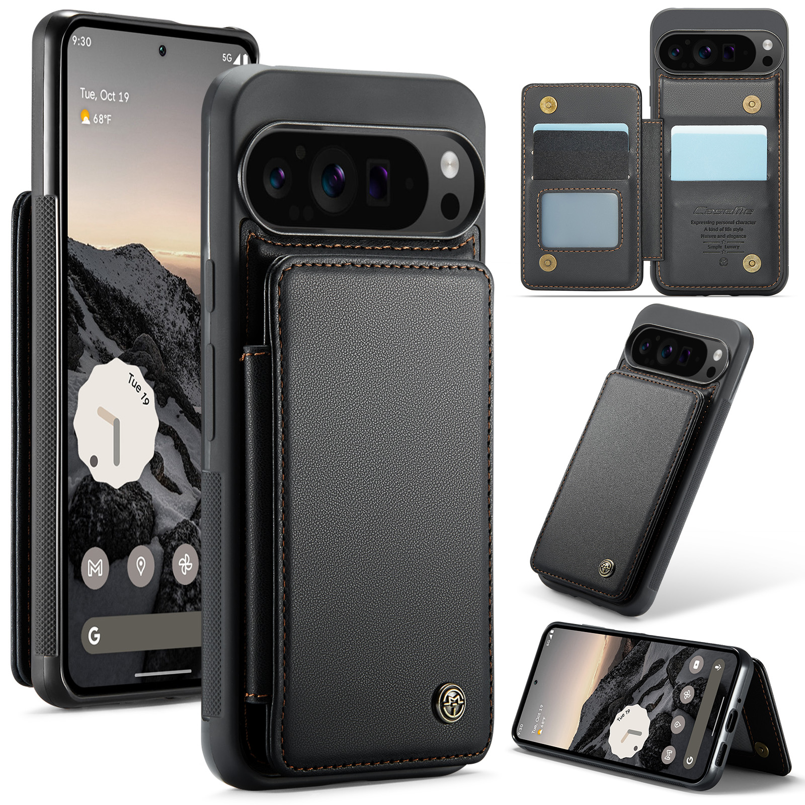 CaseMe - Telefoonhoesje geschikt voor Google Pixel 9 Pro XL - Back Cover met RFID Pasjeshouder - Zwart afbeelding