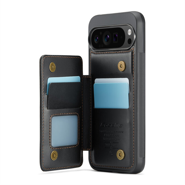 CaseMe - Telefoonhoesje geschikt voor Google Pixel 9 Pro XL - Back Cover met RFID Pasjeshouder - Zwart