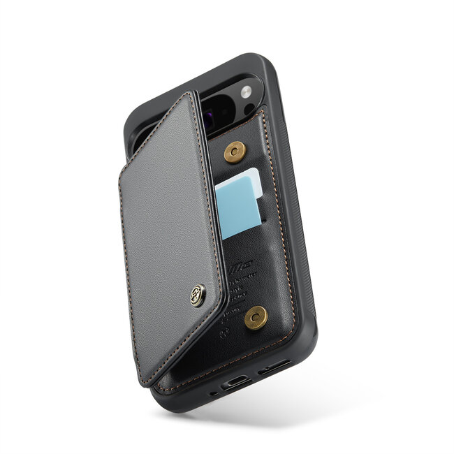 CaseMe - Telefoonhoesje geschikt voor Google Pixel 9 Pro XL - Back Cover met RFID Pasjeshouder - Zwart