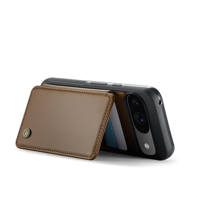 CaseMe - Telefoonhoesje geschikt voor Google Pixel 9/9 Pro - Back Cover met RFID Pasjeshouder - Bruin