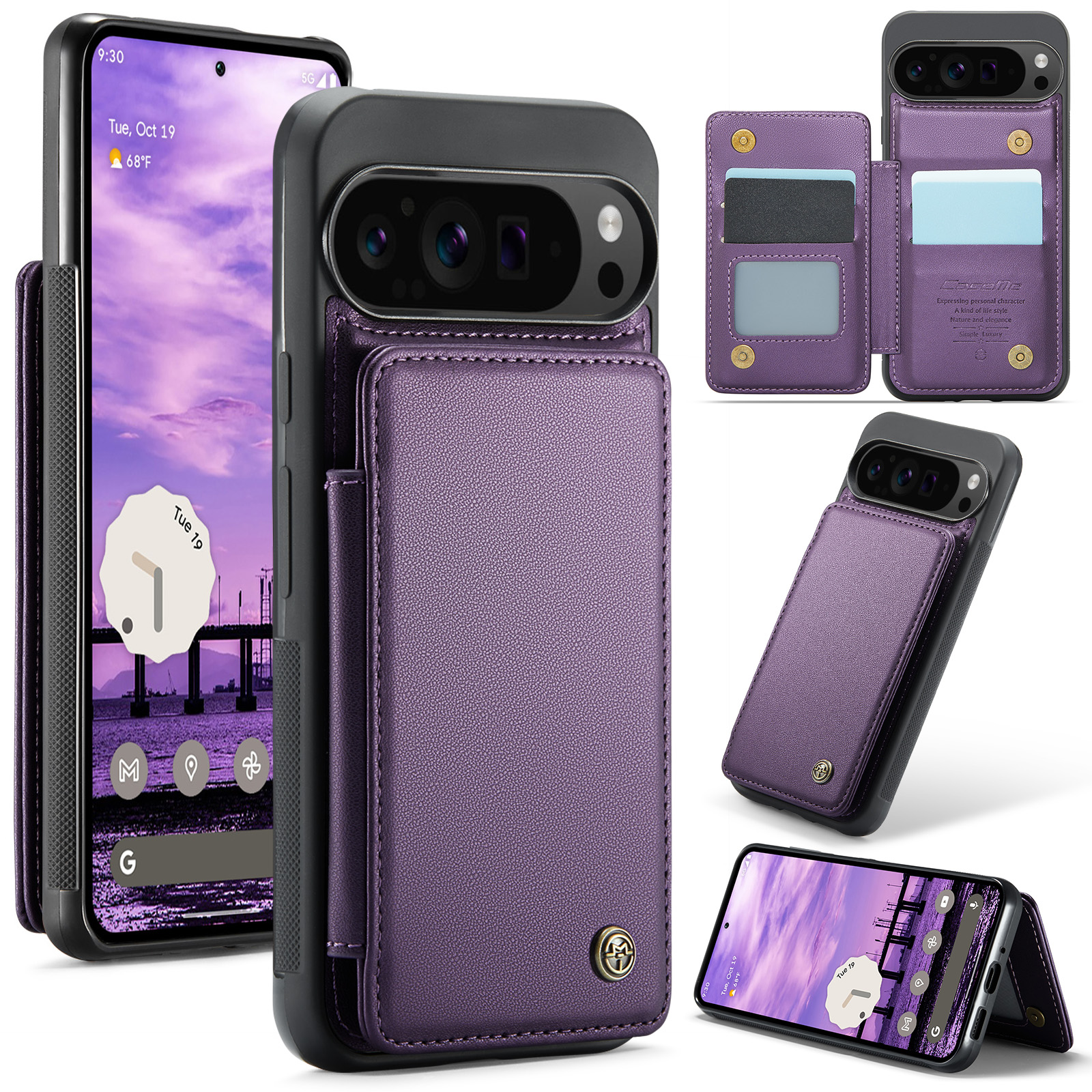 CaseMe - Telefoonhoesje geschikt voor Google Pixel 9 Pro XL - Back Cover met RFID Pasjeshouder - Paars afbeelding