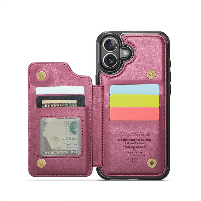 CaseMe - Telefoonhoesje geschikt voor Apple iPhone 16 Plus - Back Cover met RFID Pasjeshouder - Rood