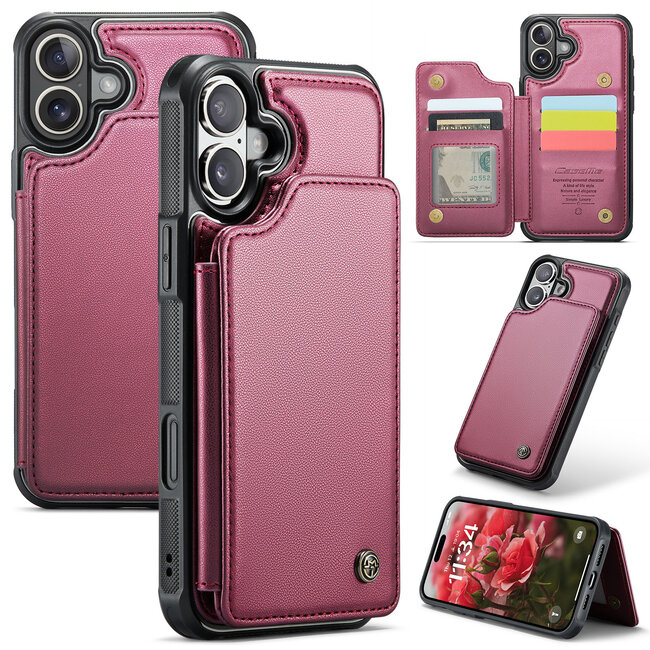 CaseMe - Telefoonhoesje geschikt voor Apple iPhone 16 Plus - Back Cover met RFID Pasjeshouder - Rood