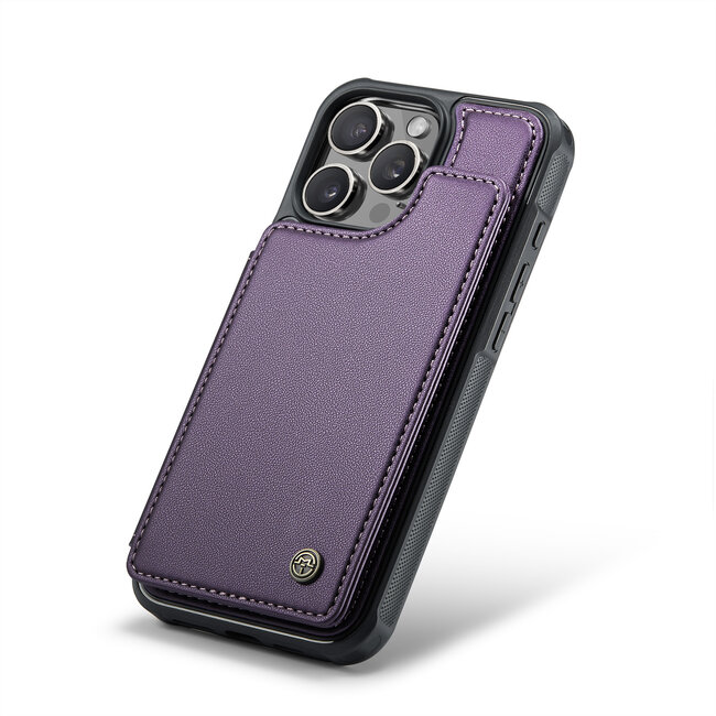 CaseMe - Telefoonhoesje geschikt voor Apple iPhone 16 Pro - Back Cover met RFID Pasjeshouder - Paars