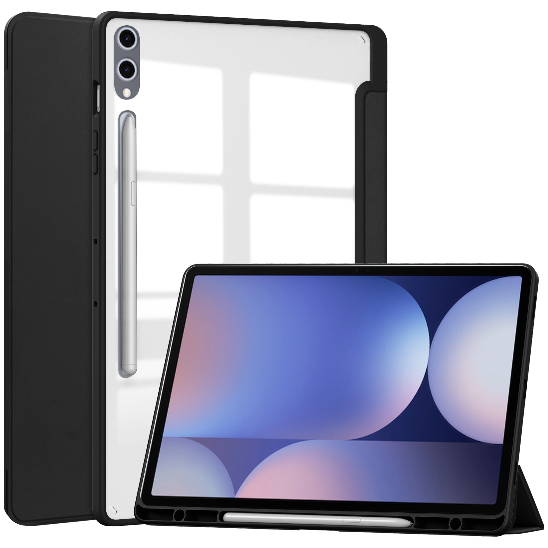 Case2go - Tablet hoes geschikt voor Samsung Galaxy Tab S10 Plus - Acrylic Trifold - Auto/Wake - 12.4 Inch - Zwart afbeelding