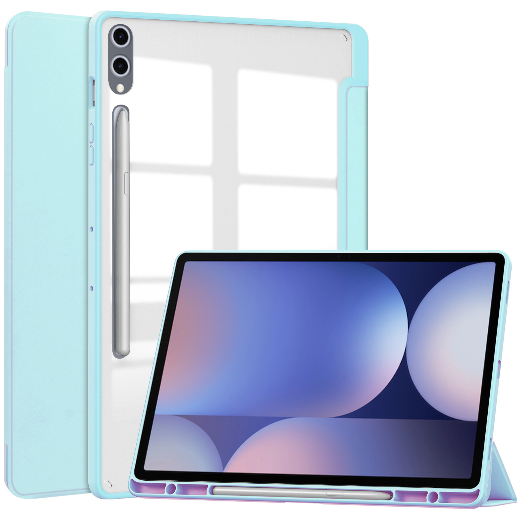 Case2go - Tablet hoes geschikt voor Samsung Galaxy Tab S10 Plus - Acrylic Trifold - Auto/Wake - 12.4 Inch - Lichtblauw afbeelding