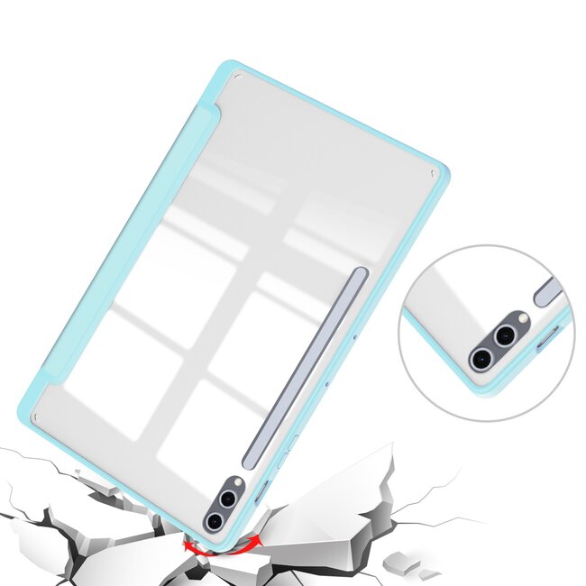 Case2go - Tablet hoes geschikt voor Samsung Galaxy Tab S10 Plus - Acrylic Trifold - Auto/Wake - 12.4 Inch - Lichtblauw