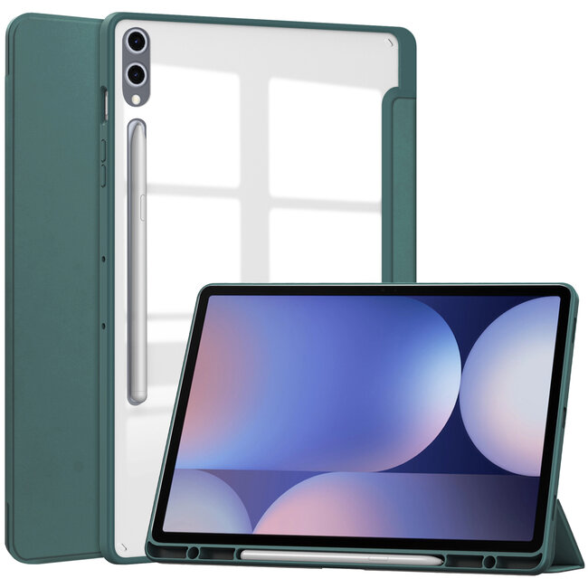 Case2go - Tablet hoes geschikt voor Samsung Galaxy Tab S10 Plus - Acrylic Trifold - Auto/Wake - 12.4 Inch - Donkergroen