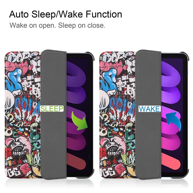 Case2go - Tablet hoes geschikt voor Apple iPad Mini 7 (2024) - 8.3 inch - TPU Book Case met Apple Pencil Houder - Graffiti