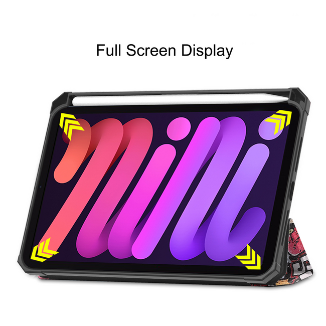 Case2go - Tablet hoes geschikt voor Apple iPad Mini 7 (2024) - 8.3 inch - TPU Book Case met Apple Pencil Houder - Graffiti