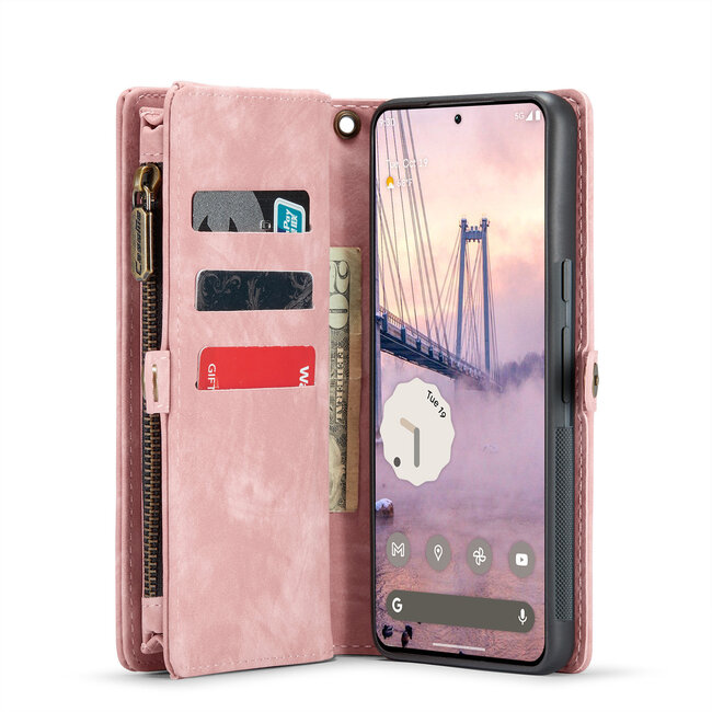 CaseMe - Telefoonhoesje geschikt voor Google Pixel 9/9 Pro - 2 in 1 Book Case en Back Cover - Lichtroze