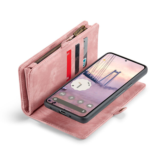 CaseMe - Telefoonhoesje geschikt voor Google Pixel 9/9 Pro - 2 in 1 Book Case en Back Cover - Lichtroze