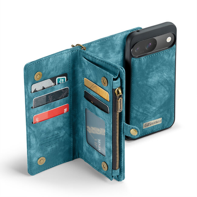 CaseMe - Telefoonhoesje geschikt voor Google Pixel 9/9 Pro - 2 in 1 Book Case en Back Cover - Blauw