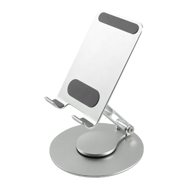 Case2go - Telefoon en Tablet standaard  - 360 Graden Draaibaar - Opvouwbaar en Verstelbaar - Zilver afbeelding