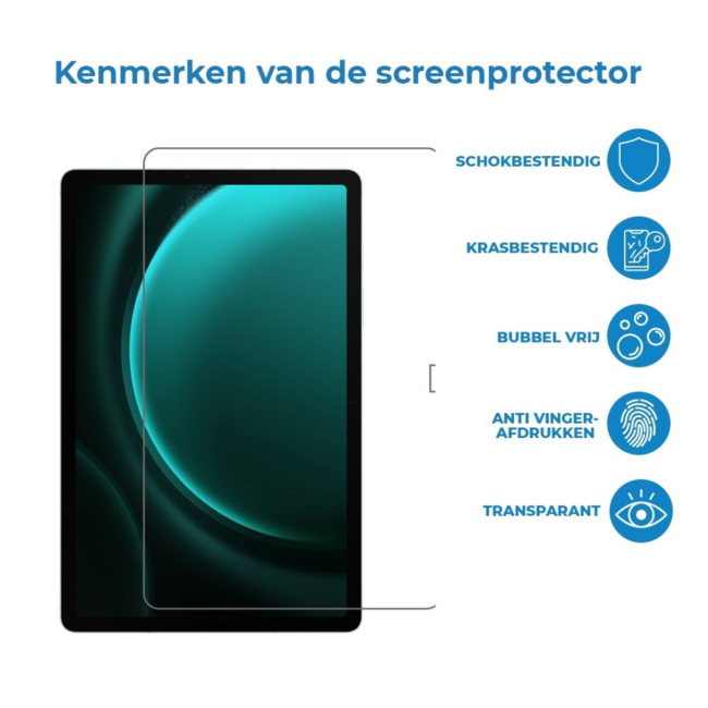 Case2go - Tablet Screenprotector geschikt voor Samsung Galaxy Tab S9 FE Plus - 12.4 Inch - Tempered Glass - Case Friendly - Transparant