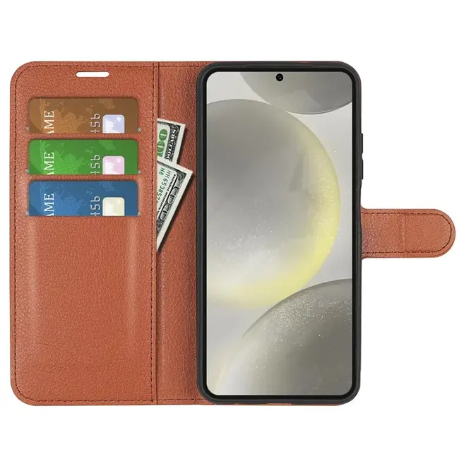 Case2go - Telefoon hoesje geschikt voor Samsung Galaxy S24 FE - Wallet Book case - Met Magnetische Sluiting - Bruin