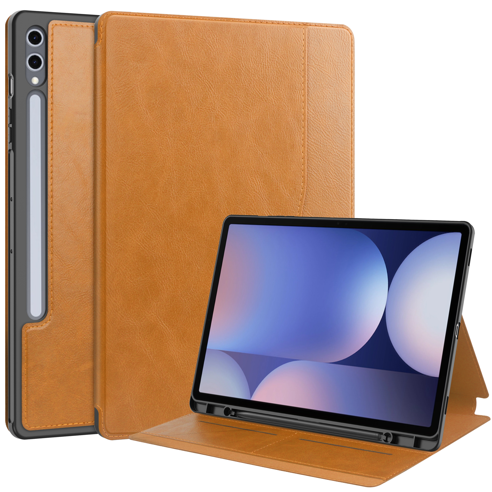 Case2go - Hoes geschikt voor Samsung Galaxy Tab S10 Plus (2024)  - Ultimate Business Book Case  - 12.4 Inch - Bruin afbeelding