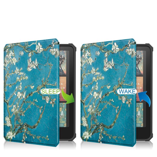 Hoes geschikt voor Amazon Kindle Paperwhite 2024 (12th gen) - 7 Inch - TPU Book Case - Auto/Wake functie - Witte bloesem