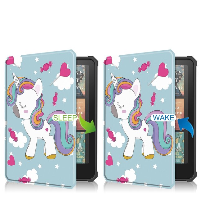Hoes geschikt voor Amazon Kindle Paperwhite 2024 (12th gen) - 7 Inch - TPU Book Case - Auto/Wake functie - Eenhoorn
