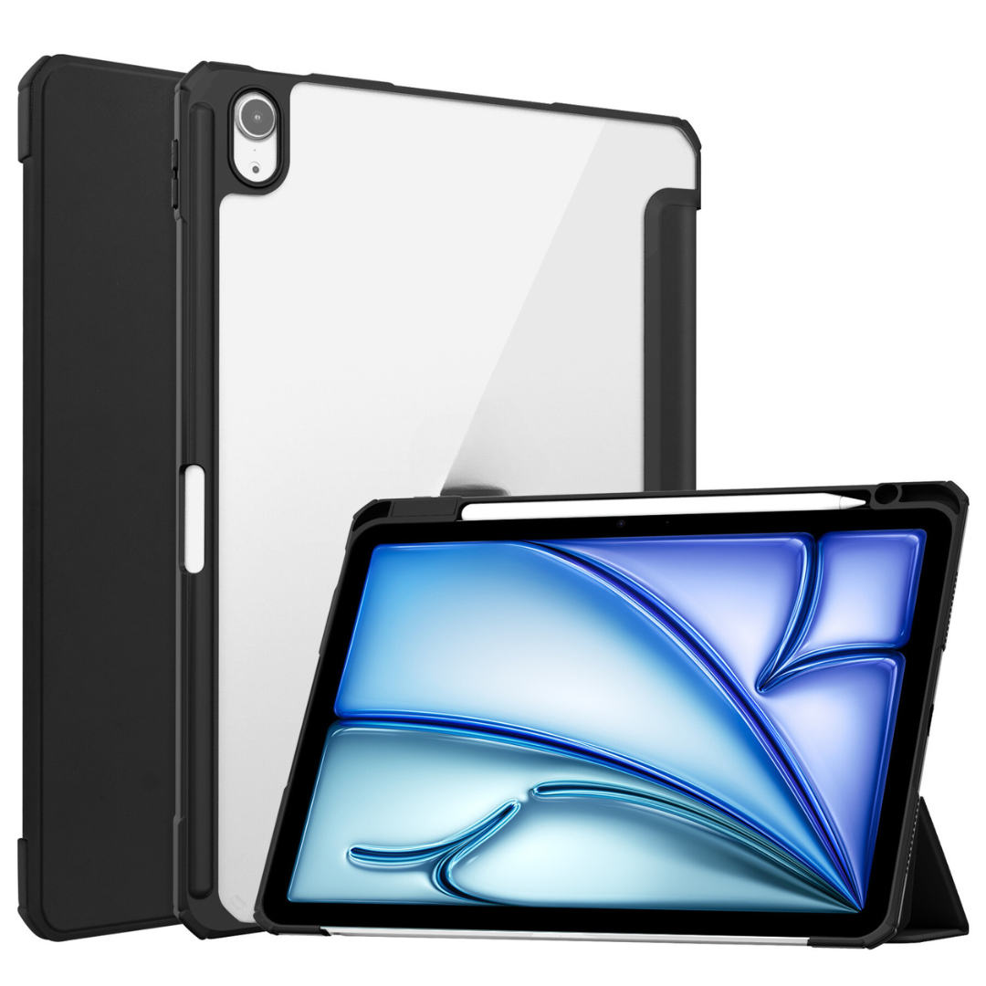 Case2go - Tablet hoes geschikt voor Apple iPad Air (2024) / Apple iPad Air (2025) - 11 Inch - Acrylic Trifold case met Pencil houder - Zwart afbeelding