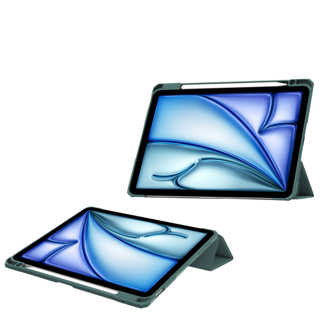 Case2go - Tablet hoes geschikt voor Apple iPad Air (2024) / Apple iPad Air (2025) - 11 Inch - Acrylic Trifold case met Pencil houder - Donkergroen