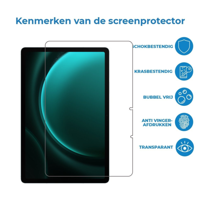 Case2go - Tablet Screenprotector geschikt voor Samsung Galaxy Tab S9 FE - 10.9 Inch - Tempered Glass - Case Friendly - Transparant
