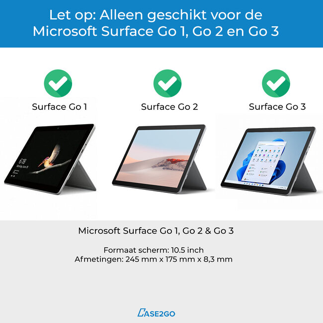 Case2go - Tablet Screenprotector geschikt voor Microsoft Surface Go 2 - 10.5 Inch - Tempered Glass - Case Friendly - Transparant