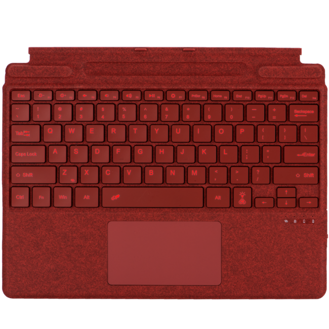 Toetsenbord geschikt voor Microsoft Surface Pro 9/10/11/Pro X - QWERTY - Bluetooth Toetsenbord Cover - Met Touchpad en Toetsenbord Verlichting - Donker Rood