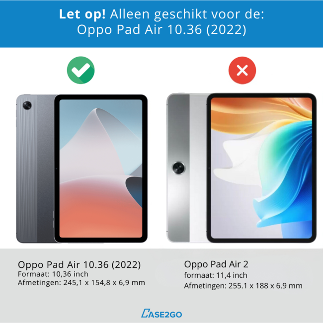 Case2go - Tablet Screenprotector geschikt voor Oppo Pad Air - 10.4 Inch - Tempered Glass - Case Friendly - Transparant