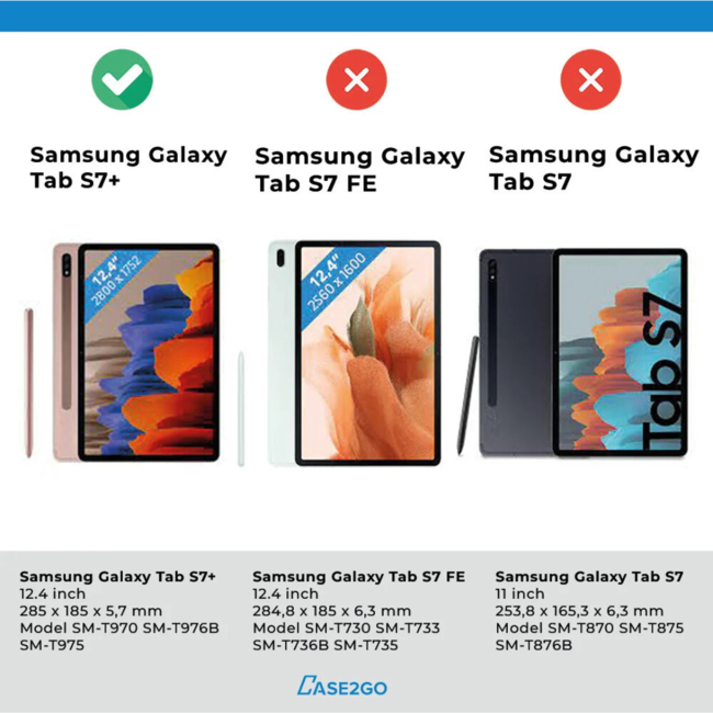 Case2go - Tablet Screenprotector geschikt voor Samsung Galaxy Tab S7 Plus (2020) - Tempered Glass - Case Friendly - Transparant