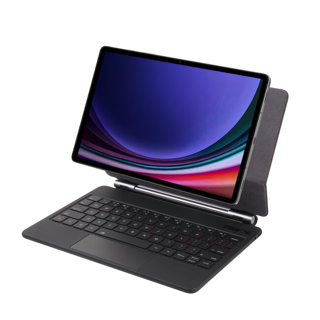 Bluetooth Toetsenbord hoes geschikt voor Samsung Galaxy Tab S9 - Toetsenbordverlichting - Touchpad - Zwart