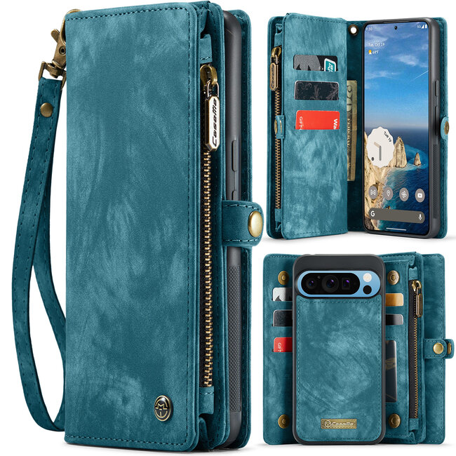 CaseMe - Telefoonhoesje geschikt voor Google Pixel 9 Pro XL - 2 in 1 Book Case en Back Cover - Blauw