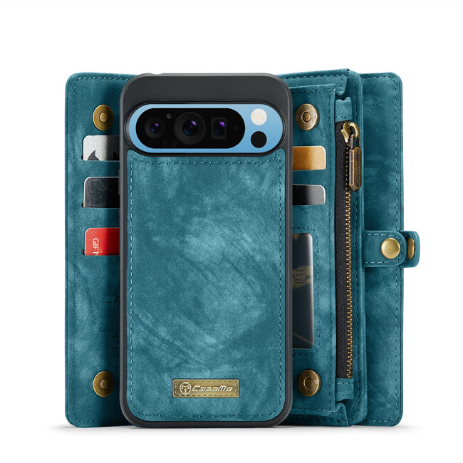 CaseMe - Telefoonhoesje geschikt voor Google Pixel 9 Pro XL - 2 in 1 Book Case en Back Cover - Blauw